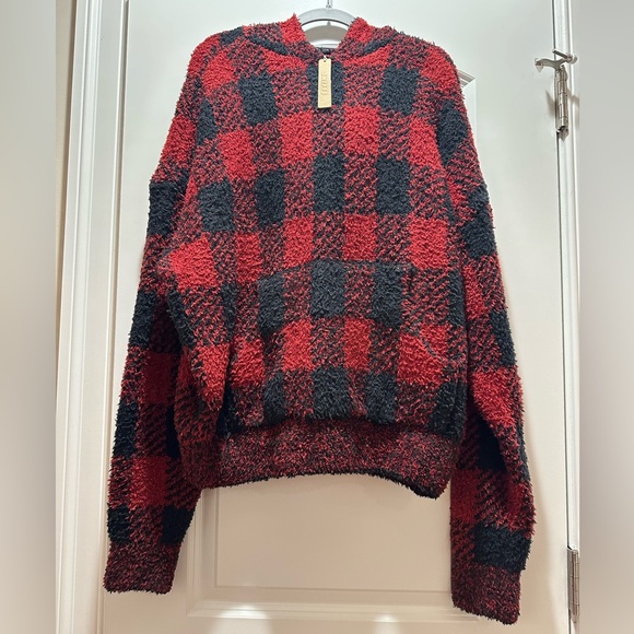 SKIMS Cozy Red and Black Buffalo Plaid Sweater - Picture 1 of 5
